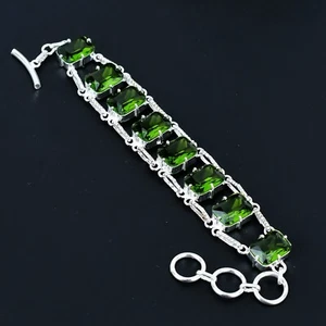 Peridot Gemstone Handmade 925 Sterling Silver Jewelry Bracelet Gift For Her - Picture 1 of 4