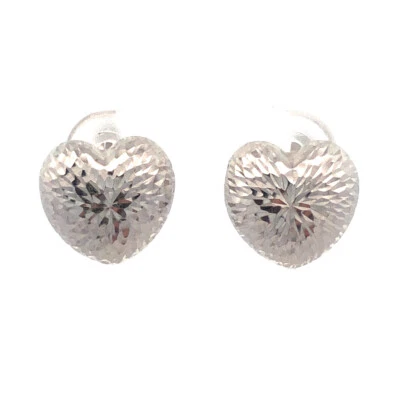 Aretes con corazón texturizado de oro blanco de 14 quilates de diseñador Milor Italia Foto 1 de 4