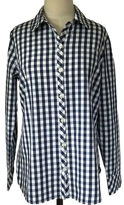 Camisa feminina Vineyard Vines manga longa 6 botões azul xadrez Gingham algodão - Imagem 1 de 4