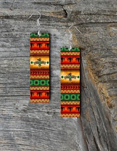 Ohrringe Azteken Donnervogel bedruckt Holz Stab bedruckt Ohrringe Schmuck - Bild 1 von 4