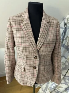 JOULES BLAZER JACKET 60% WOOL UK12 ‘ENID’ PINK CHECK, FULLY LINED, NEW + TAGS - Picture 1 of 10
