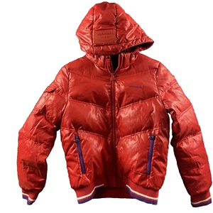 VTG Converse Luxury Puffer Jacket Hoodie Red Purple Women’s M Bomber Removable - Picture 1 of 15