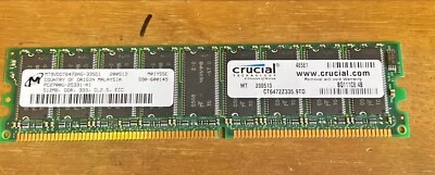 512MB 1RX8 PC2700E PC 2700E DDR1-333 333MHZ 184PIN ECC SINGLE RANK NON-REG 64X8. - Image 1 of 4
