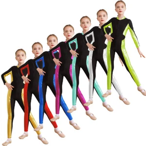 Kids Girls Jumpsuit Zipper Bodysuit Gymnastics Costume Cosplay Catsuit Dance - Picture 1 of 67