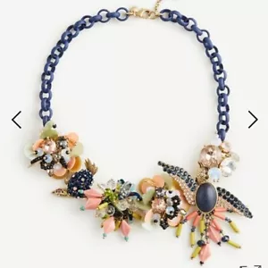 Vintage Ann Taylor Signed Navy Blue Crystal Bird Of Paradise Statement Necklace - Picture 1 of 12