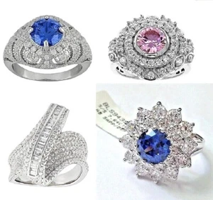 Choice Rd Plated 925 Sterling Silver Ring Lab Created Sapphire Sz 7 Pink CZ Sz 5 - Picture 1 of 29