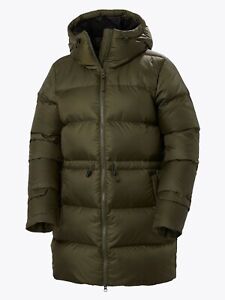 Manteau parka à capuche Helly Hansen Essence en duvet neuf avec étiquettes vert olive taille S
