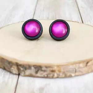 Natural Black Wood Purple Glass Earrings Studs, Stainless Steel Earrings - Picture 1 of 7