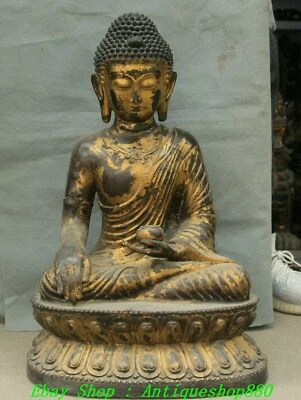 23" Antiguo Tíbet Púrpura Bronce Sakyamuni Shakyamuni Amitabha Buda Cuenco Estatua Foto 1 de 4