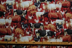 Patchworkstoff (€20/m²)0,3m Bauernhof Tiere Schweine Kühe Schafe Huhn 1,1m breit - Bild 1 von 1