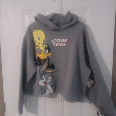 Looney Tunes 女式短灰色连帽衫运动衫青少年尺寸 XXL (19) — 第 1/4 张图片