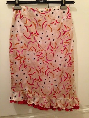 RRP£345 NEW MARELLA MAX MARA PINK FLORAL RED POLKA DOTS FLOUNCE SILK SKIRT UK8 - Image 1 of 4