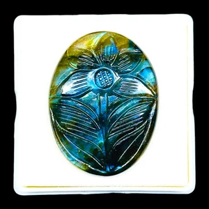 119.55 Cts Natural Carved Labradorit​e 50x38mm Oval Flashy Pendant Size Gemstone - Picture 1 of 10