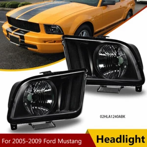 BLACK HOUSING HEADLIGHT FIT FOR 05-09 FORD MUSTANG PAIR REPLACEMENT LAMPS USA - Picture 1 of 12