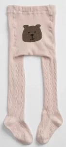 New Baby GAP Cable Knit Bear Tights Face Soft Bottom Baby Girls Pink 2 - 3 Yrs - Picture 1 of 5