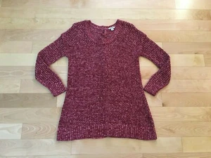 Lucky Brand Marled Red Lace Up Back Tunic Open Knit Sweater Women's Medium - Picture 1 of 8