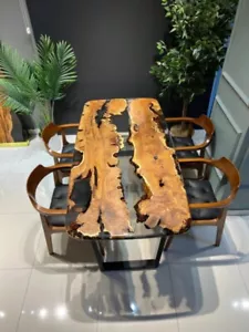 Mesa de comedor epoxi transparente de nogal | Mesa de resina de borde vivo personalizada | Mesa hecha a mano - Imagen 1 de 8