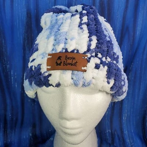 Blue Dreams Brain Blanket Beanie Hat 9" Wonderfully Warm Handmade NEW - Picture 1 of 2