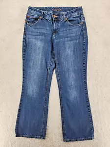 Maurices Womans Short 7/8 Boot Cut Jeans Blue Dark Wash Pockets Stretch Denim - Picture 1 of 8