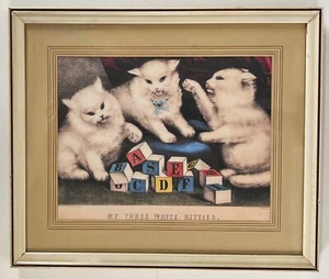 Currier and Ives My Three White Kitties Learning Their ABCs-19th Century - Imagen 1 de 4