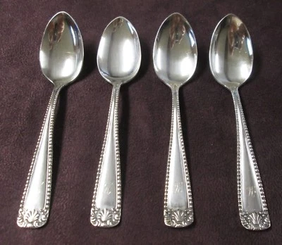 ORLEANS 1 cucharas plateadas 4 Demitasse 1901 mango de cuentas y carcasa monogramas H Foto 1 de 4