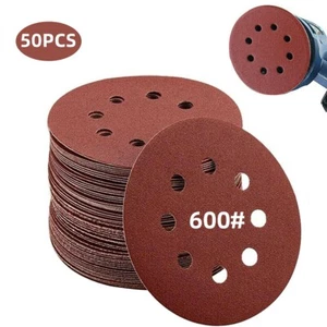 50 Stck. 5 Zoll 8 Loch Schleifscheibe 600er Körnung Haken und Schleife Schwingschleifer Schleifpapier - Bild 1 von 10