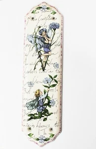 1 x White Porcelain Door Finger Plate Blue Flower Fairies Design + 1 FREE!!! - Picture 1 of 1