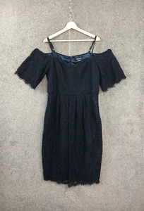 City Chic women dress XS blue lace sheath short cold shoulder sleeve midi party - Picture 1 of 19