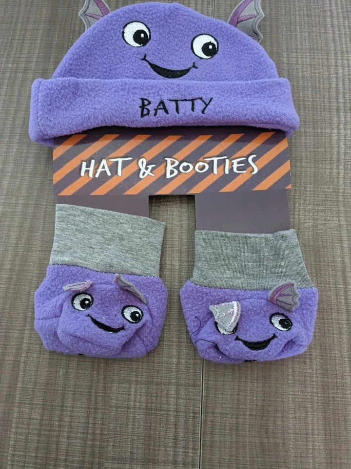 Halloween Baby Hat and Booties Batty Newborn Purple Gray ​Bootiful Baby New - Image 1 of 2