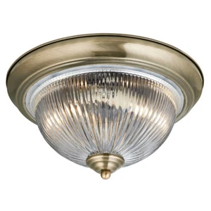 Traditional Style American Diner IP44 Bathroom Flush Ceiling Light Antique Brass - Picture 1 of 1