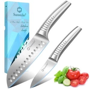 Juego de 2 cuchillos de cocina Santoku cuchillo de chef acero inoxidable herramientas para pelar frutas - Imagen 1 de 9