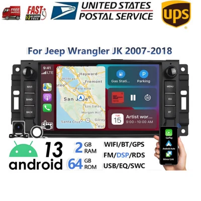 Android CarPlay coche estéreo apto para Jeep Wrangler JK 2007-2018 GPS BT radio con cámara Foto 1 de 4