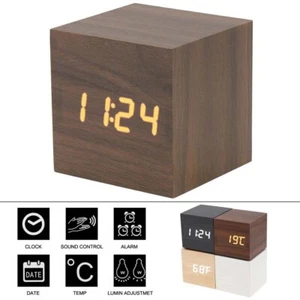 Holz Digital Nachttisch Wecker Temperatur Zeit Tisch Dekor Klatsche Auto Smart - Bild 1 von 11