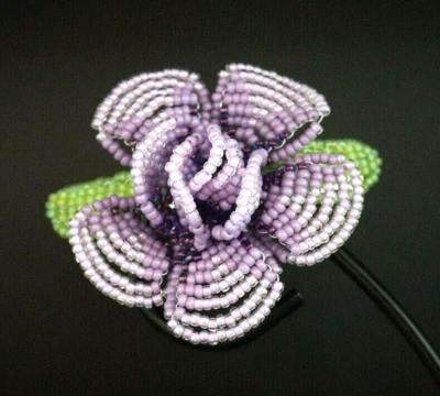 BARRETTE 手工串珠法国发夹玫瑰紫色绿色 3.5 英寸 X 2.5 L — 第 1/3 张图片