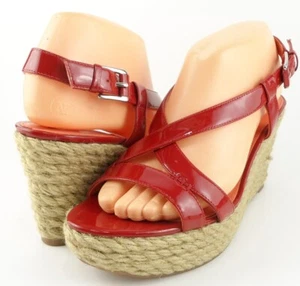 $198 VIA SPIGA MONIQUE Red Patent Wedges Strappy Platform Sandals 8.5 EUR 40 - Picture 1 of 4