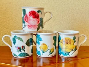 Hawthorne Manor Pink and Yellow Flowers Gold Band Coffee Mugs | Set of 4 - Picture 1 of 5