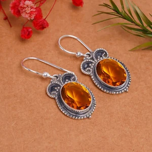 Citrine Gemstone 925 Sterling Silver Jewelry Earring, Handmade Earring, For Her - Picture 1 of 4