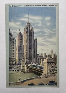 Tribune Tower y Michigan Avenue Bridge, Chicago - Postal arquitectónica RPPC - Imagen 1 de 2