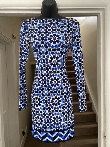 Abito Michael Kors blu taglia Xxs manica lunga stampa astratta prezzo di listino 280€