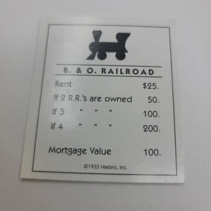 1998 Monopoly Deluxe Edition Spiel B&O Eisenbahn Urkunde Karte Ersatzstück - Bild 1 von 2