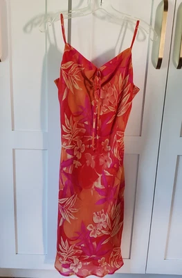 Vestido Steppin Out Para Mujer 11 12 Rosa Tropical Slinky Espaguetis Y2K Midi Sexy Sin Mangas Foto 1 de 4