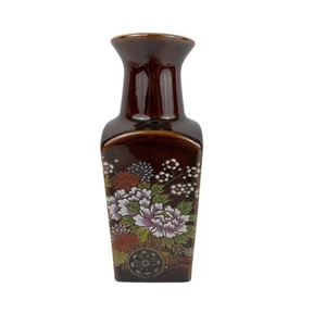 VTG Brown Japanese Gold Trim Details Floral Bud Vase  - Picture 1 of 14