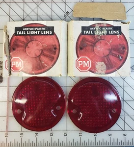 VINTAGE 40's-50's RED GLASS TRAILER TAILIGHT LENSES - Picture 1 of 10