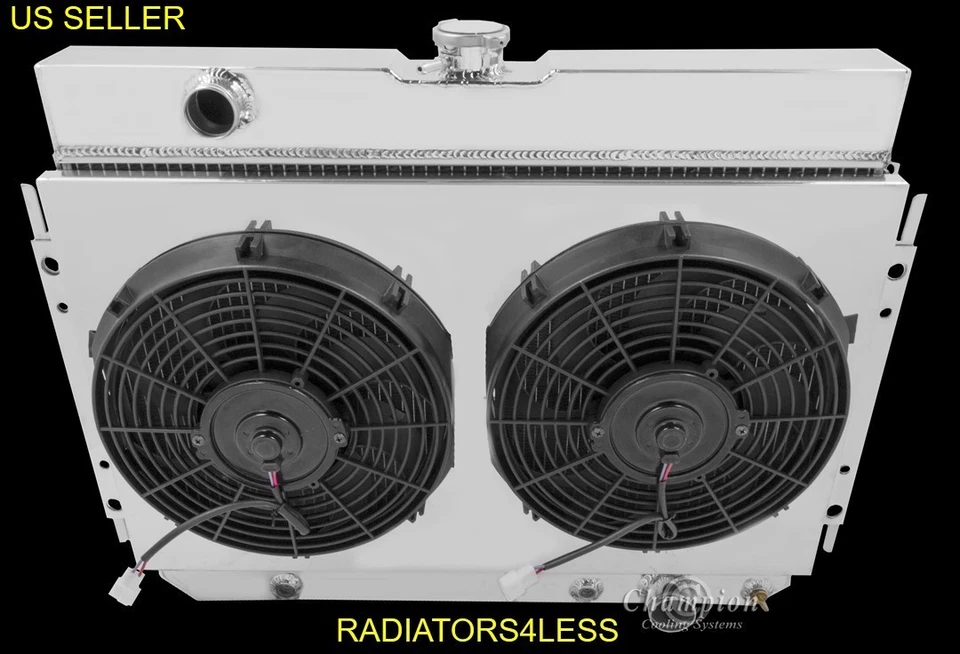 CAMPEÓN 4 FILAS ALUMINIO CUBIERTA RADIADOR VENTILADORES 12" 63-68 IMPALA MUCHOS COCHES CHEVY GM Foto 1 de 2