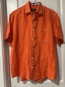 Bugatchi Shirt M Short Sleeve Casual-Shaped Fit-100% Linen - Picture 1 of 14