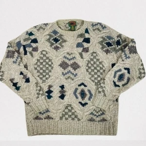 Vintage Boston Traders Men's Pure Wool Aztec Heavy Fisherman Sweater Size M - Picture 1 of 8
