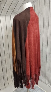 Women’s 3 Tone Faux Suede Fringe Cape Shawl Wrap Boho Western Poncho 82x30 - Picture 1 of 6