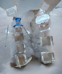 MIDWEST Cannon Falls 2 Ice Cube SNOWMAN SKIER LUCITE Christmas Tree Ornaments - Picture 1 of 11
