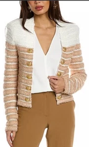 BALMAIN Jacket Striped Metallic Tweed Beige Multi 40 FR/ 8 US/ 12 AU WORN ONCE - Picture 1 of 7