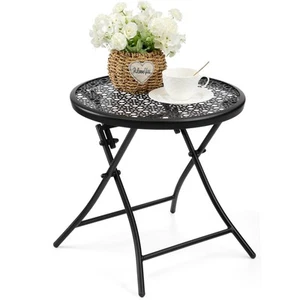 TeoKJ Folding Outdoor Side Tables, Anti Rust Small Patio Table Round Metal Ni... - Picture 1 of 9